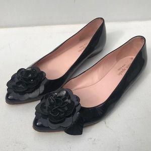 Kate Spade black flower Flats Shoes 7 patent euc